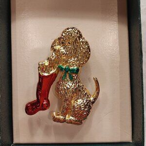 Vintage Christmas Dog Brooch Pin